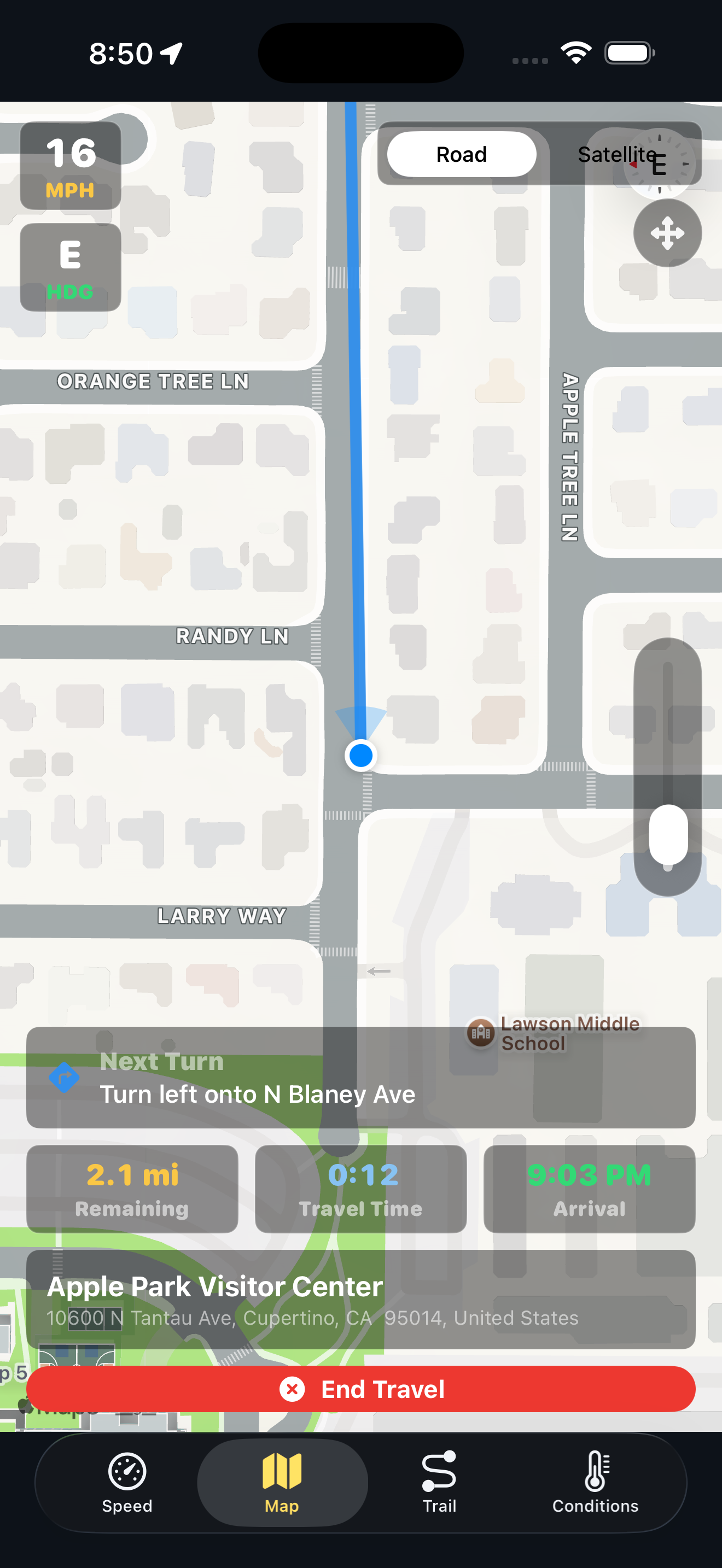 SpokeNav bicycle navigation with next turn, remaining distance, travel time and arrival